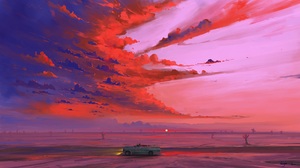 Car Desert Sky Sunrise 1920x1080 Wallpaper