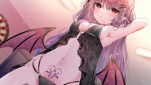 Anime Girls Mafuyu Tattoo Pointy Ears Tail Wings Red Eyes Bat Wings Demon Tail 3360x2520 Wallpaper