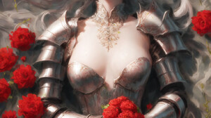 Digital Art Artwork Illustration Women Lying Down Blonde Sleeping Rose Flowers Armor Closed Eyes Lon 1408x1920 Wallpaper