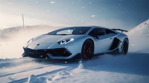 Ai Art Car Snow Winter Sports Car Lamborghini Headlights Front Angle View 2912x1632 Wallpaper