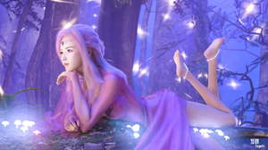 Fantasy Girl Dress Barefoot Lights Forest Original Characters 3D Artwork CGi Digital Art 1920x1080 Wallpaper