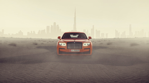 Rolls Royce Desert City Sand Car Simple Background Silhouette Minimalism Front Angle View Headlights 3840x2160 Wallpaper