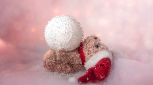 Teddy Bear Ball Santa Hat Snow Toy Winter 5998x4001 wallpaper