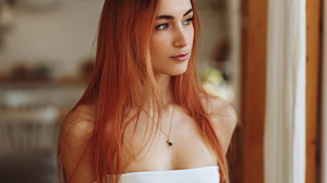 Elena Kvardakova Women Model Redhead Long Hair Straight Hair Looking Away Bokeh Depth Of Field Bare  1920x1280 Wallpaper