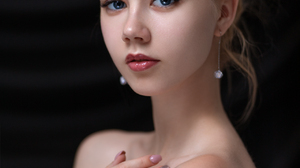 Aleksey Lozgachev Women Blonde Hairbun Makeup Lipstick Looking At Viewer Bare Shoulders Stripes Simp 1280x1920 wallpaper
