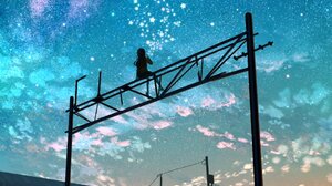 Shuu Illust Anime Girls Vertical Low Angle Silhouette Clouds Sky Starry Night Stars Sunset Milky Way 1080x1392 Wallpaper