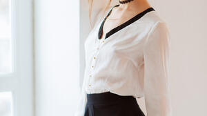 Maxim Maximov Women Ksenia Kokoreva Brunette Hairbun Looking Away Shirt Choker White Clothing Skirt  1363x2048 Wallpaper
