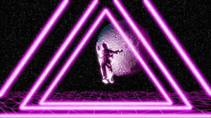 Vaporwave Cyberpunk Moon Space Neon Synthwave Grid Purple Digital Art Artwork Stars Vivid Colors Abs 3840x2160 Wallpaper