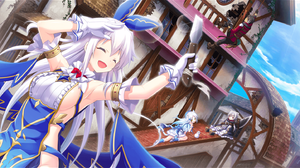 2D Japanese Art Anime Girls White Hair Table Knife Armpits Gloves Closed Eyes Smiling 1438x813 Wallpaper