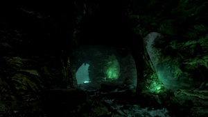 Skyrim Remastered Digital Painting Cave Green Light Crystal 1920x1080 Wallpaper