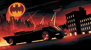 Batman Batmobile Gotham City Batman Logo Vehicle City Lights Building Superhero 1920x1080 Wallpaper