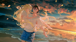 SummerTime Render Anime Anime Girls Anime Boys Anime Sky Ushio Kofune Shinpei Ajiro Sea Beach Sunset 2500x1429 Wallpaper