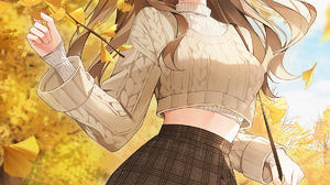 Anime Anime Girls Digital Art Artwork Pixiv 2D Knee High Boots Crop Top Looking At Viewer Leaves Pur 1200x1730 Wallpaper