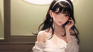 Yor Forger Spy X Family Anime Black Hair Red Eyes Ai Art Anime Girls Earring Looking At Viewer 1920x1072 wallpaper