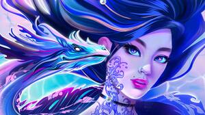 Digital Digital Art Artwork Render Women Looking At Viewer Fantasy Art Fantasy Girl Blue Long Hair B 4500x4500 Wallpaper