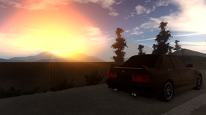 Bmw E30 M3 Sunset Mountains Traffic Barrier Highway Trees Roblox Pacifico Roblox Game Clouds 3588x1892 wallpaper