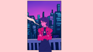 Neon Genesis Evangelion Cross Anime Girls Katsuragi Misato Purple Hair Long Hair Bangs City Skyline  1920x1080 Wallpaper