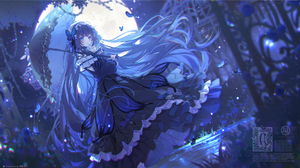 Anime Anime Girls Dress Umbrella Night Moon Long Hair Looking At Viewer Watermarked Signature Standi 1778x1000 Wallpaper