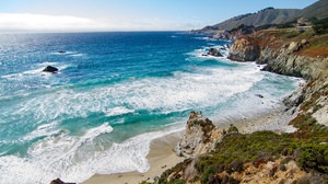 USA California Coast Sea Waves Rock Nature Sky Water 3840x2560 Wallpaper