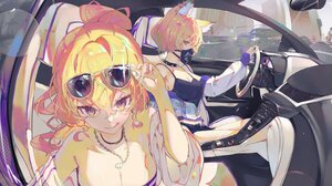 Anime Girls Car Sunglasses Blonde Tongue Out Necklace Looking At Viewer Mask Yakumo Yukari Touhou Ya 3157x2104 Wallpaper