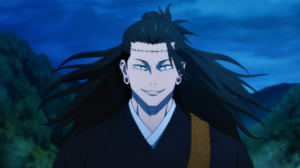 Jujutsu Kaisen Suguru Geto Smiling Bun Long Hair Earring Trees Mountains Anime Anime Screenshot Anim 1911x1052 Wallpaper