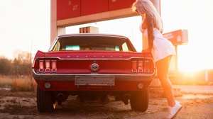 Women Model Blonde Women Outdoors Ford Mustang Muscle Cars Red Cars Classic Car Tattoo White Dress D 2250x1500 Wallpaper