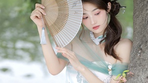 Smile Asian Women Blue Skirt 1611x2421 Wallpaper