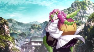 Mitsuri Kanroji Kimetsu No Yaiba Anime Girls Blushing Two Tone Hair Braids Braided Hair Mountains Cl 3840x2160 Wallpaper