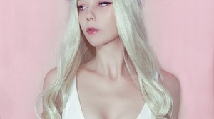 Erika Vlasova Women Blonde Long Hair Animal Ears White Clothing Eyeliner Pink 1727x2160 Wallpaper
