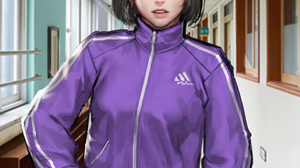Asian Original Characters Brunette 2D Artwork Drawing Sportswear Sweatshirts Sports Leggings Hallway 5000x6047 Wallpaper
