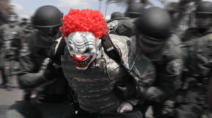 Clowns SWAT Motion Blur Mask Selective Coloring 2560x1440 Wallpaper