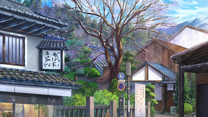 Anime Anime Girls Sign Urban Asia House Trees 2048x2048 Wallpaper