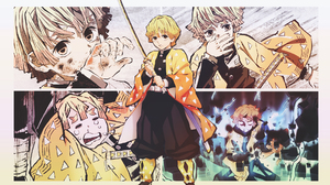 Anime Collage DinocoZero Anime Boys Kimetsu No Yaiba Zenitsu Agatsuma Uniform Katana Weapon Tears Cr 1920x1080 Wallpaper