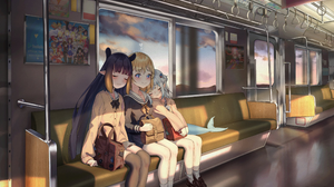 Virtual Youtuber Gawr Gura Watson Amelia Ninomae Inanis Subway Anime Girls Dusk School Uniform Sailo 3741x2203 Wallpaper
