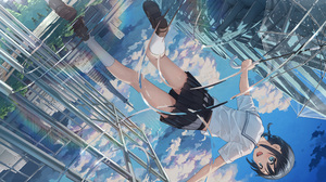 Kantoku Anime Girls Schoolgirl School Uniform Reflection Water Clouds Umbrella Outdoors Rainbows Sho 2409x1700 Wallpaper
