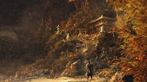Artwork Digital Art Nature Trees House Rocks Ghost Of Tsushima 3840x1680 Wallpaper