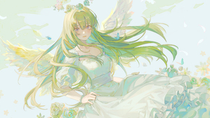 Dress Green Hair Wings Wreath 3859x2480 wallpaper