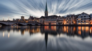 Zurich Switzerland Europe Photography Long Exposure City Bridge Architecture Reflection River Clouds 3240x2160 Wallpaper