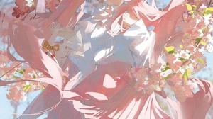Anime Anime Girls Hatsune Miku Vocaloid Sakura Miku Long Hair Cherry Trees Twintails Pink Hair Pink  2849x4096 Wallpaper