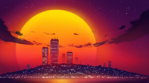 Kvacm Digital Art Digital Artwork Illustration Cityscape Landscape Sunset Retro Wave Synthwave Sun C 7680x4320 Wallpaper