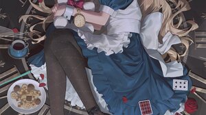Anime Anime Girls Bunny Ears Cards Blonde Blue Eyes Books 2690x4096 Wallpaper