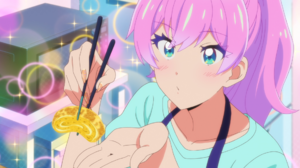 Pink Hair Akari Watanabe Anime Girls Chopsticks Anime Food Stars Anime Screenshot Long Hair 1920x1080 Wallpaper