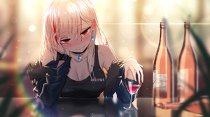 Anime Anime Girls Original Characters Frontal View Drunk Wine Bottles Wine Glass Looking At Viewer R 1920x1357 Wallpaper