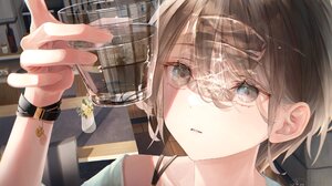 Anime Anime Girls Nenya Oekaki Artwork Brunette Brown Eyes Glass Sunlight 2048x1451 Wallpaper