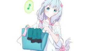 Eromanga Sensei Izumi Sagiri Anime Anime Girls Laundry Aqua Eyes Musical Notes White Background 3197x1998 Wallpaper