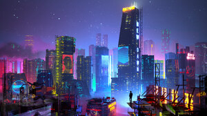 Digital Art Artwork Illustration City Cityscape Night Futuristic Futuristic City Cyberpunk Building  2800x2187 Wallpaper