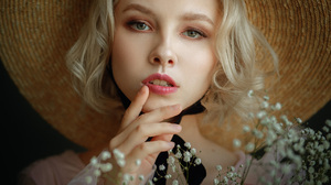 Nastasya Parshina Women Hat Blonde Makeup Looking At Viewer Flowers Portrait Alice Tarasenko 1280x853 wallpaper