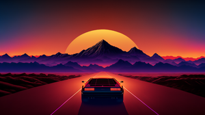 Ai Art Sports Car Sunset Mountains Road Desert Synthwave Retrowave Car Taillights 3640x2048 Wallpaper