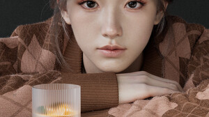 Xiao DezHu Women CGi Asian Looking At Viewer Glass Books Plants Mint Portrait 3840x5063 Wallpaper