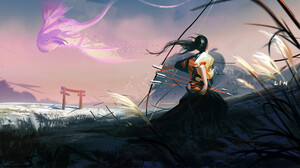 Dragon Torii Woman Warrior 2560x1433 Wallpaper